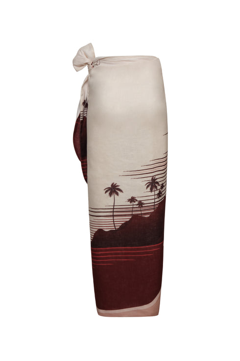 Mapara Linen Skirt / Red Tropical Landscape